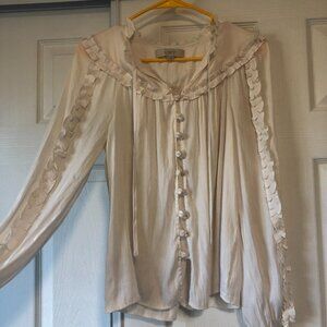 LOFT White Frilly Blouse | Small